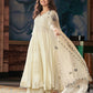 The52 CreamWomen's Gorgeous Embroidered Vichitra Silk Fabric Flared Kurta Pant with Dupatta Set - Swadesiicart