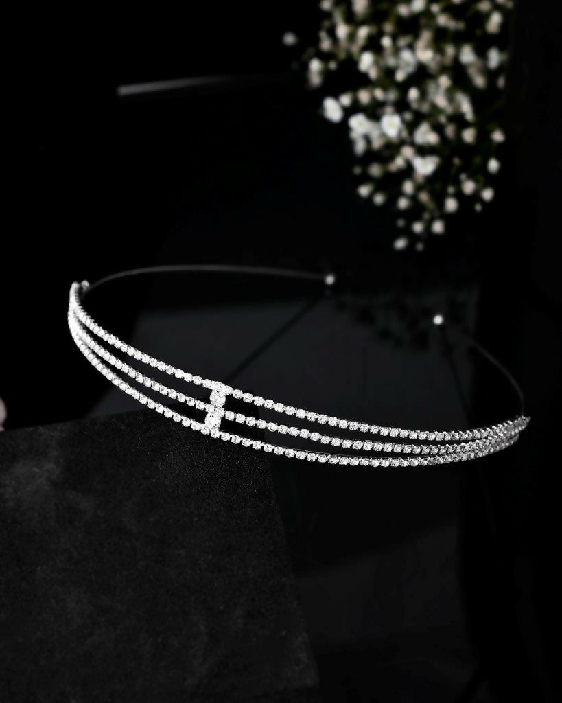 VOJ Silver Plated AD Stone Studded Hair Band | Swadesiicart