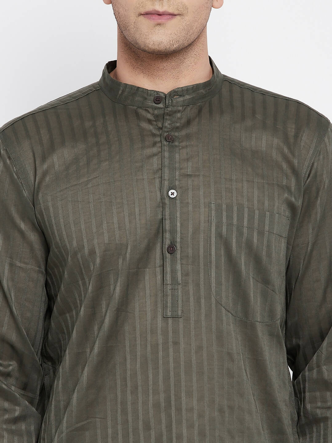 Even Apparels Green Men's Pure Cotton Kurta With Band Collar | Swadesiicart