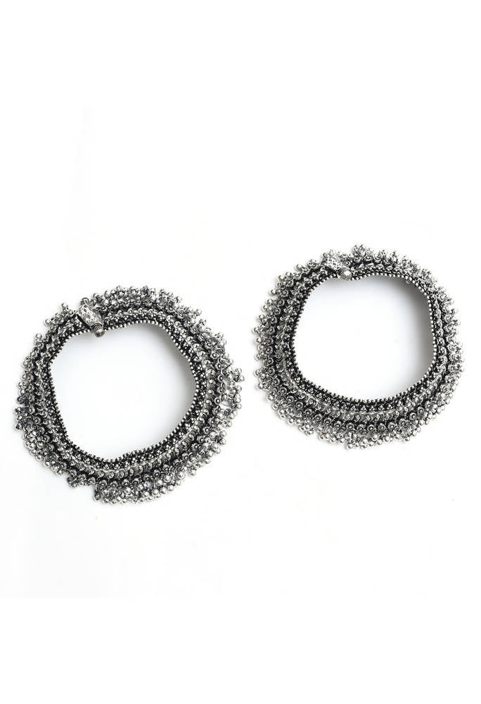 Mominos Fashion Kamal Johar Oxidised Silver Heavy Design Anklets | Swadesiicart