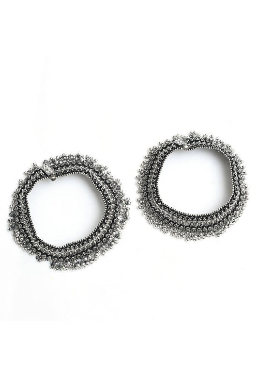 Mominos Fashion Kamal Johar Oxidised Silver Heavy Design Anklets | Swadesiicart