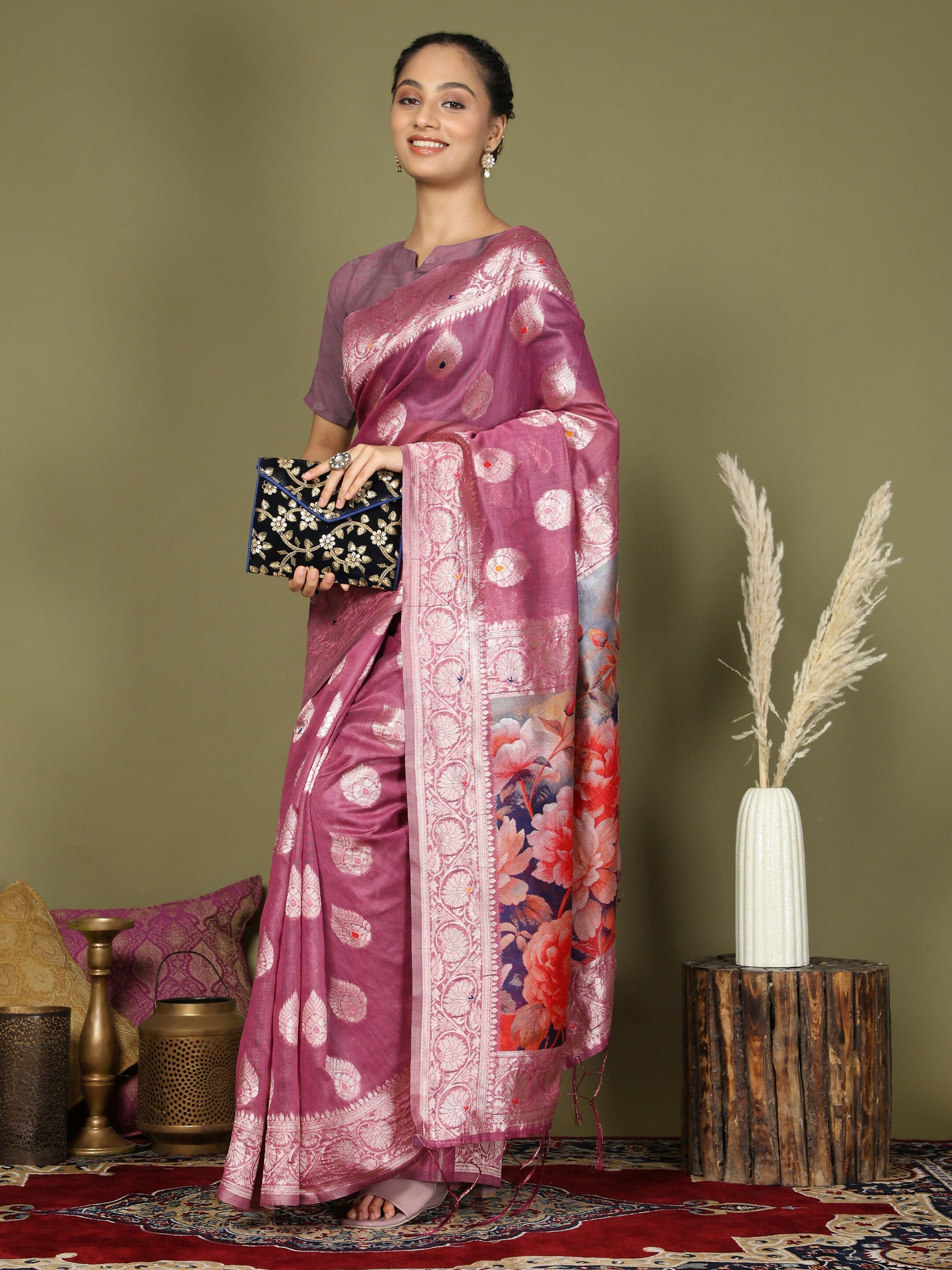 Shree Shyam Fashion Linen Cotton Pink Saree
