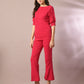 Myshka Women's Pink Solid Boat Neck Party Top With Trousers Co-ord set - Swadesiicart