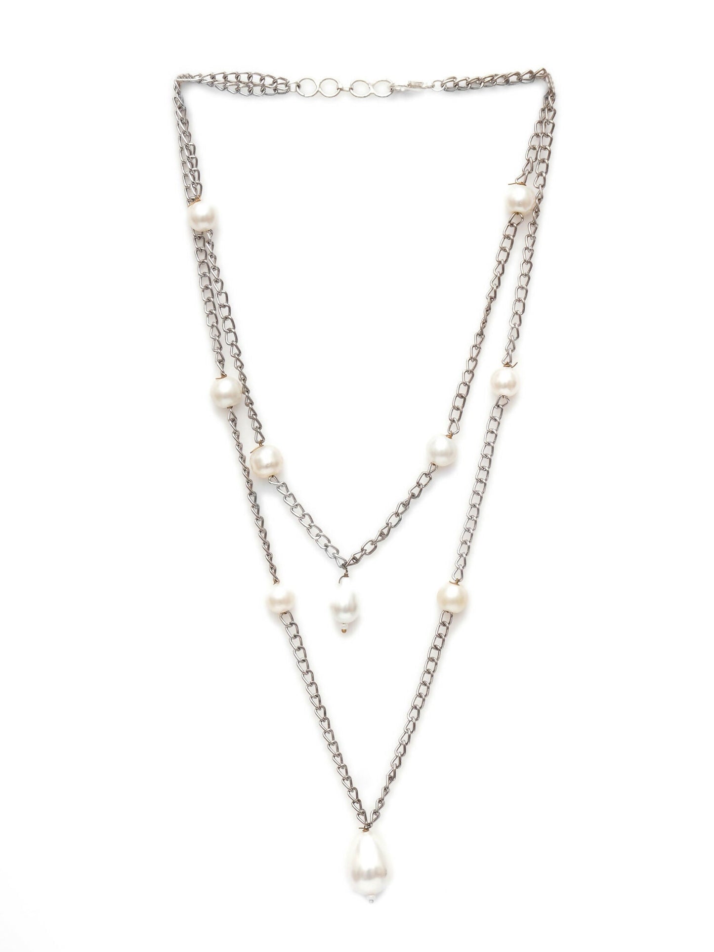 Layered Pearl and Silver Neckpiece (silver) - Ruby Raang | Swadesiicart