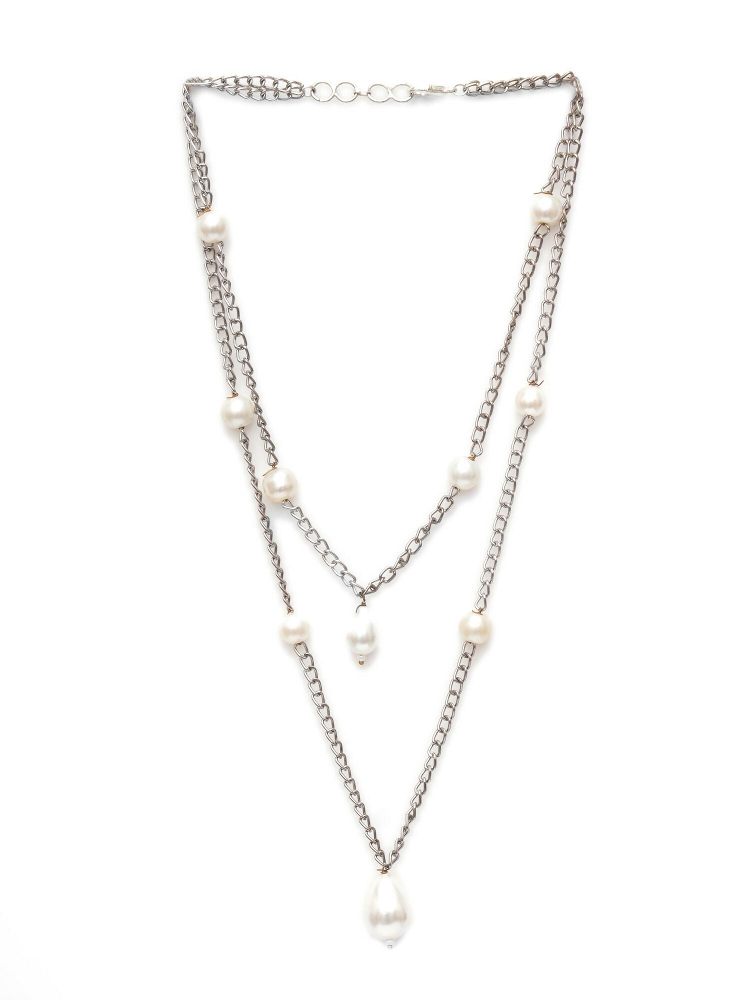 Layered Pearl and Silver Neckpiece (silver) - Ruby Raang | Swadesiicart