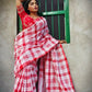 Exclusive Collection Beautiful Check Red Pure Cotton Woven Handloom Saree With Running Blouse Piece - Swadesiicart