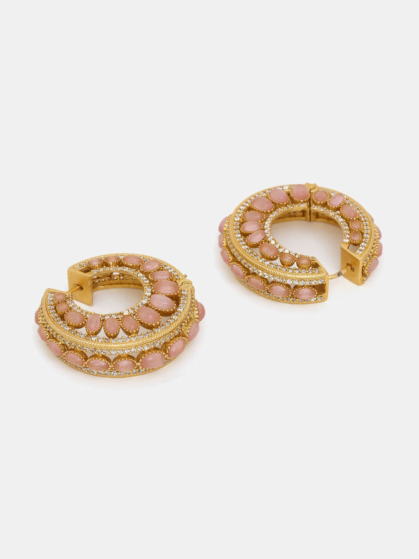Ruby Raang Gold Polished Peach Round Kundan Loops | Swadesiicart