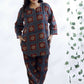 Breathables Women’S Blue Cotton Geometric Print Loungewear Co-Ord Set – Hip-Length Kurta & Pants