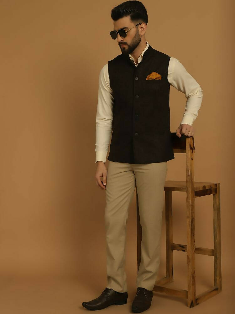 Even Apparels Nehru Jacket With Welt Pockets - Brown | Swadesiicart