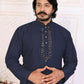 Anaita Navy Silk Straight Kurta With Neck Mirror Work