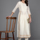 Ahalyaa Women Printed Pleated Kurta with Trousers - Off White Color | Swadesiicart