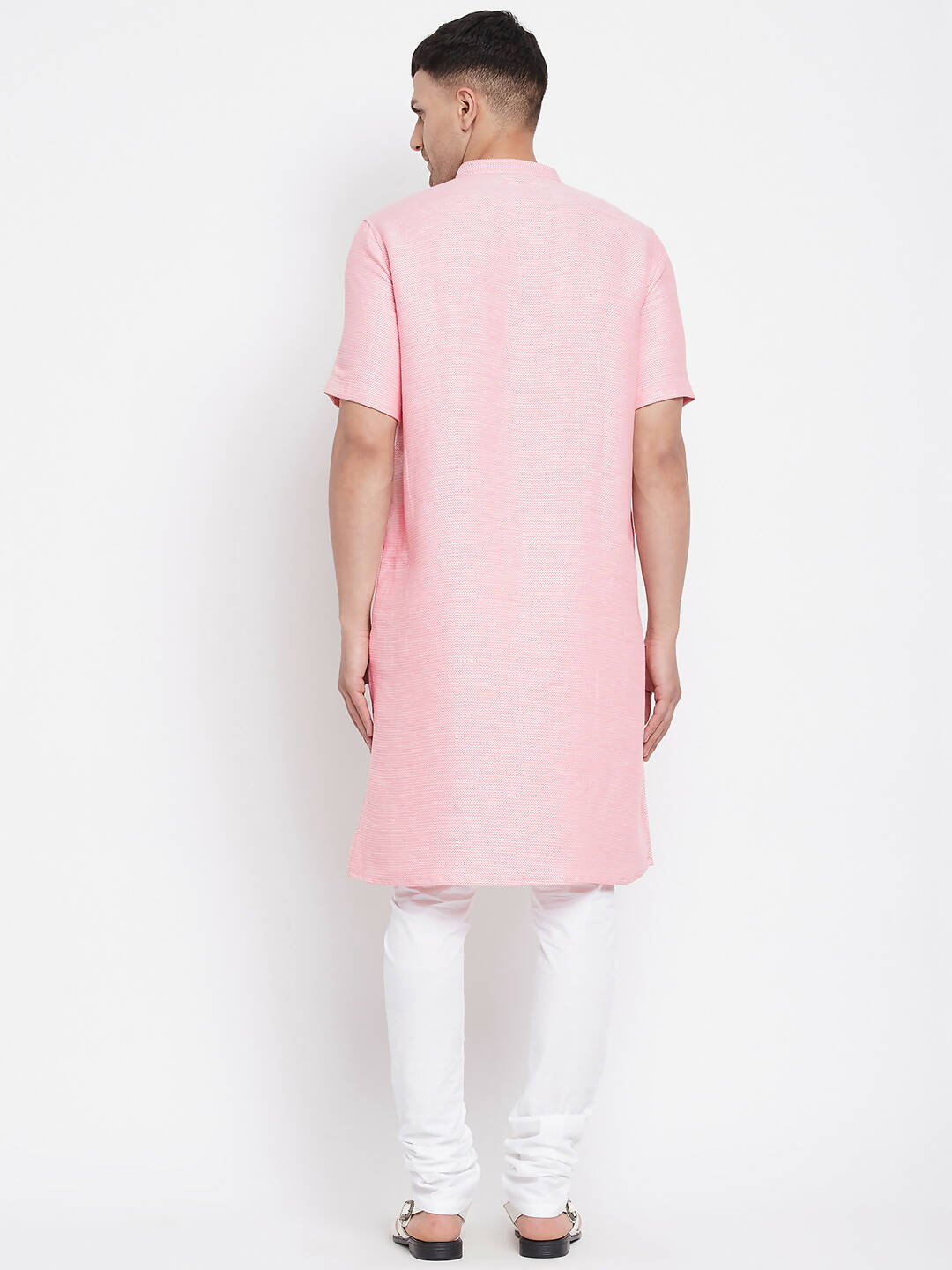 Even Apparels Pink Pure Cotton Men's H/S Kurta With Band Collar | Swadesiicart
