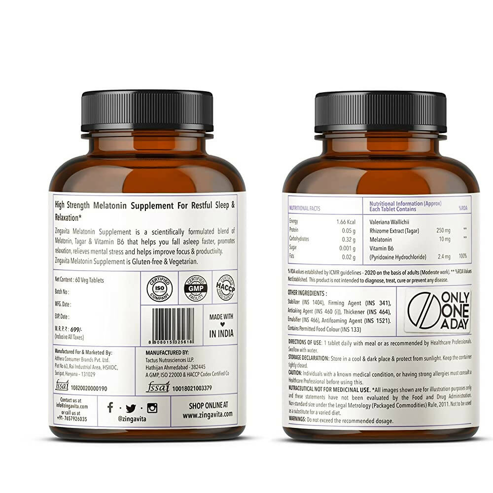 Zingavita High Strength Melatonin 10 mg+ Tablets | Swadesiicart