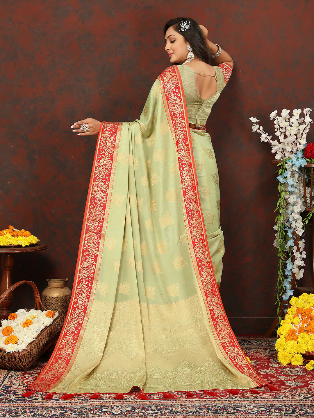 Lorenvalley Fashion Seagreen Cotton Woven Design with Zari Weaving Design Saree - Swadesiicart