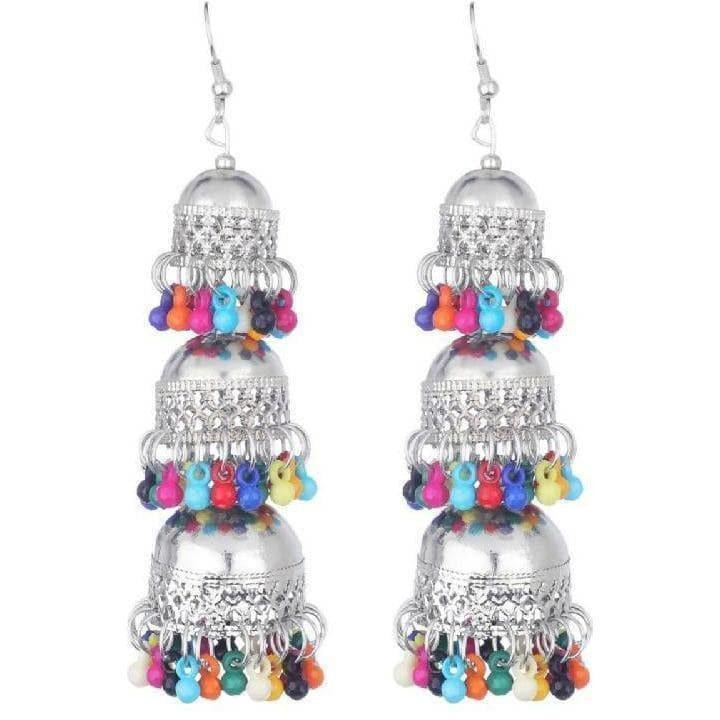 MS Fashion India Muskan Fancy Sterling Silver Earrings With Jhumki & Multicolor Beads | Swadesiicart