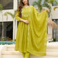 The52 Lemons Women's Gorgeous Chinon Embroidered Flared Kurta with Pant And Dupatta Set - Swadesiicart