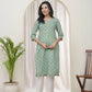 Vaasva Women Aqua Cotton Printed Straight Kurti With Pant | Swadesiicart