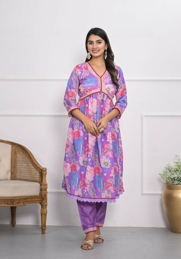 Lavender Muslin silk Embroidery with Thread and sequence Stitched Suit With Dupatta - Tanisha | Swadesiicart