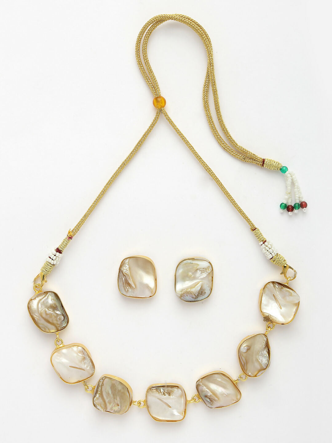NVR Women's Gold-Polished Mother of Pearl Handcrafted Jewellery Set - Swadesiicart