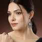 NVR Women's Silver-Plated German Silver Oxidised Chandbali Earrings - Swadesiicart
