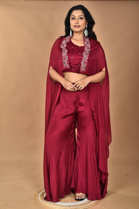 Morchari Women And Hand Embroidery Palazzo Set-Magenta - Swadesiicart