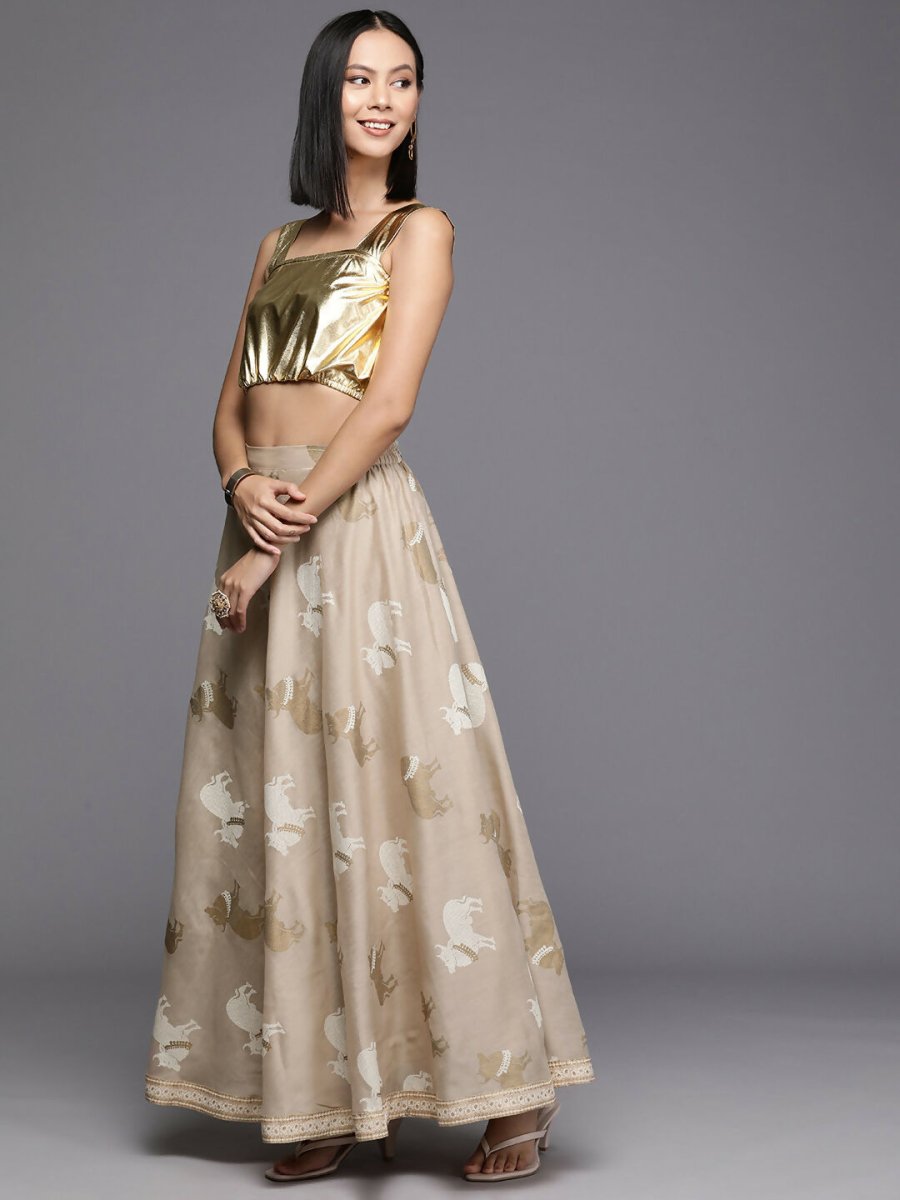 Ahalyaa Women's Traditional Wear Co-ods - Tan - Swadesiicart