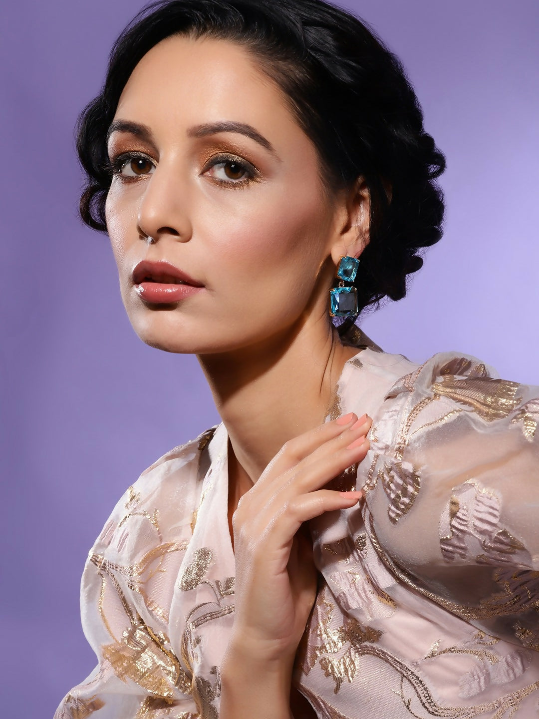 Blue Duet Stone Earrings- Ruby Raang | Swadesiicart