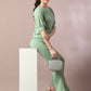 Myshka Women's Sea Green Solid Boat Neck Party Top With Trousers Co-ord set - Swadesiicart