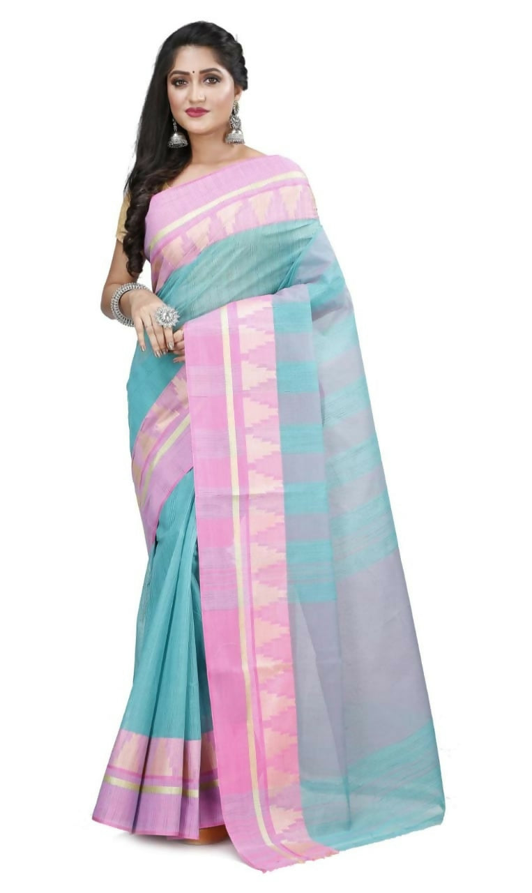 Exclusive Collection Sky Blue 100% Pure Cotton Tant Saree - Swadesiicart