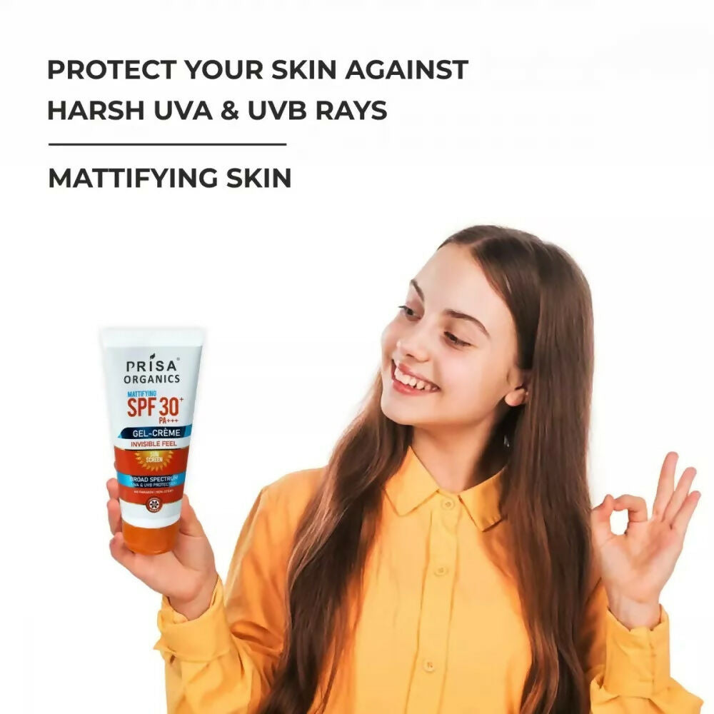 Prisa Organics Mattifying Sun Screen SPF 30 PA+++ Invisible Feel Gel Cream - Swadesiicart