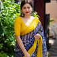 Blue Polycotton Ethnic Motifs Saree with Unstitched Blouse - Hiral Fashion | Swadesiicart