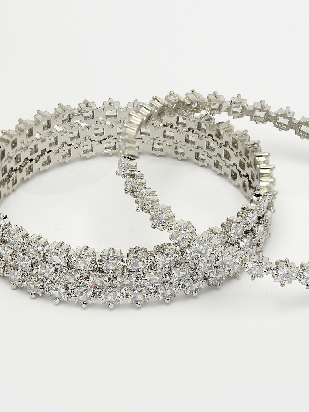 NVR Women's Set of 4 Silver-Plated CZ Stone-Studded Handcrafted Bangles - Swadesiicart