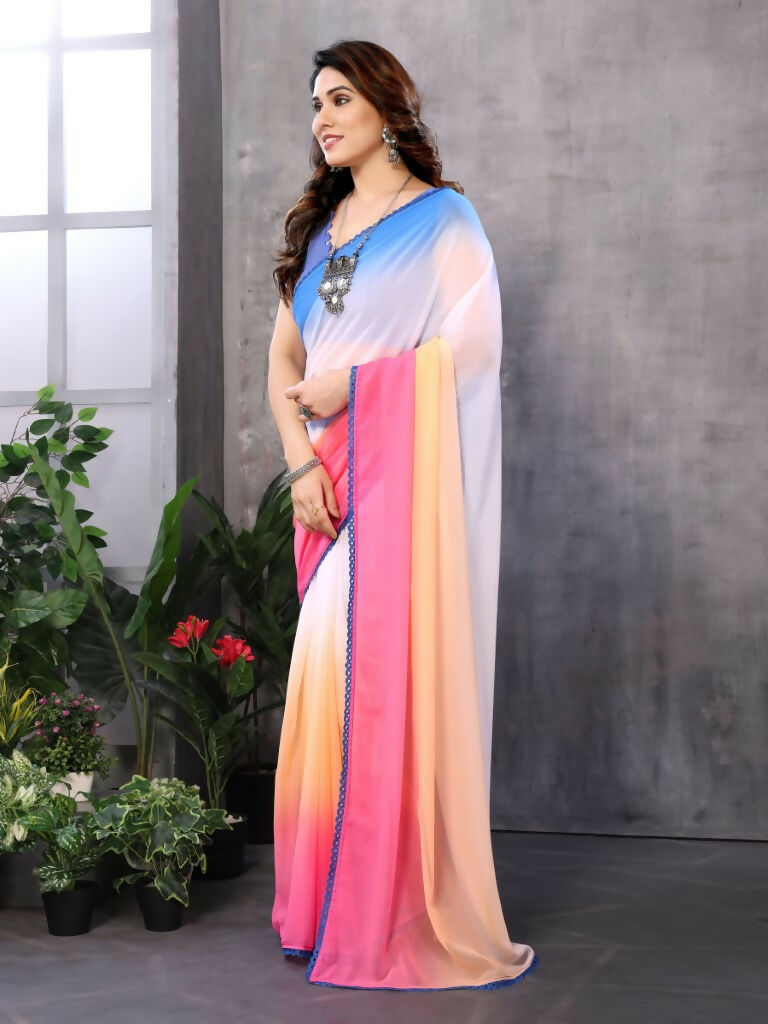 Partywear Designer Multi Georgette Fancy Saree - Satrangi | Swadesiicart