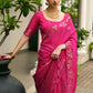Vishnu Weaves Women's Pink Linen Silk Zari Weaving Saree with Blouse - Swadesiicart
