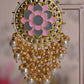 Pink & Grey Mandala Flower Hand Painted Bridal Earrings By House of Ree - Swadesiicart