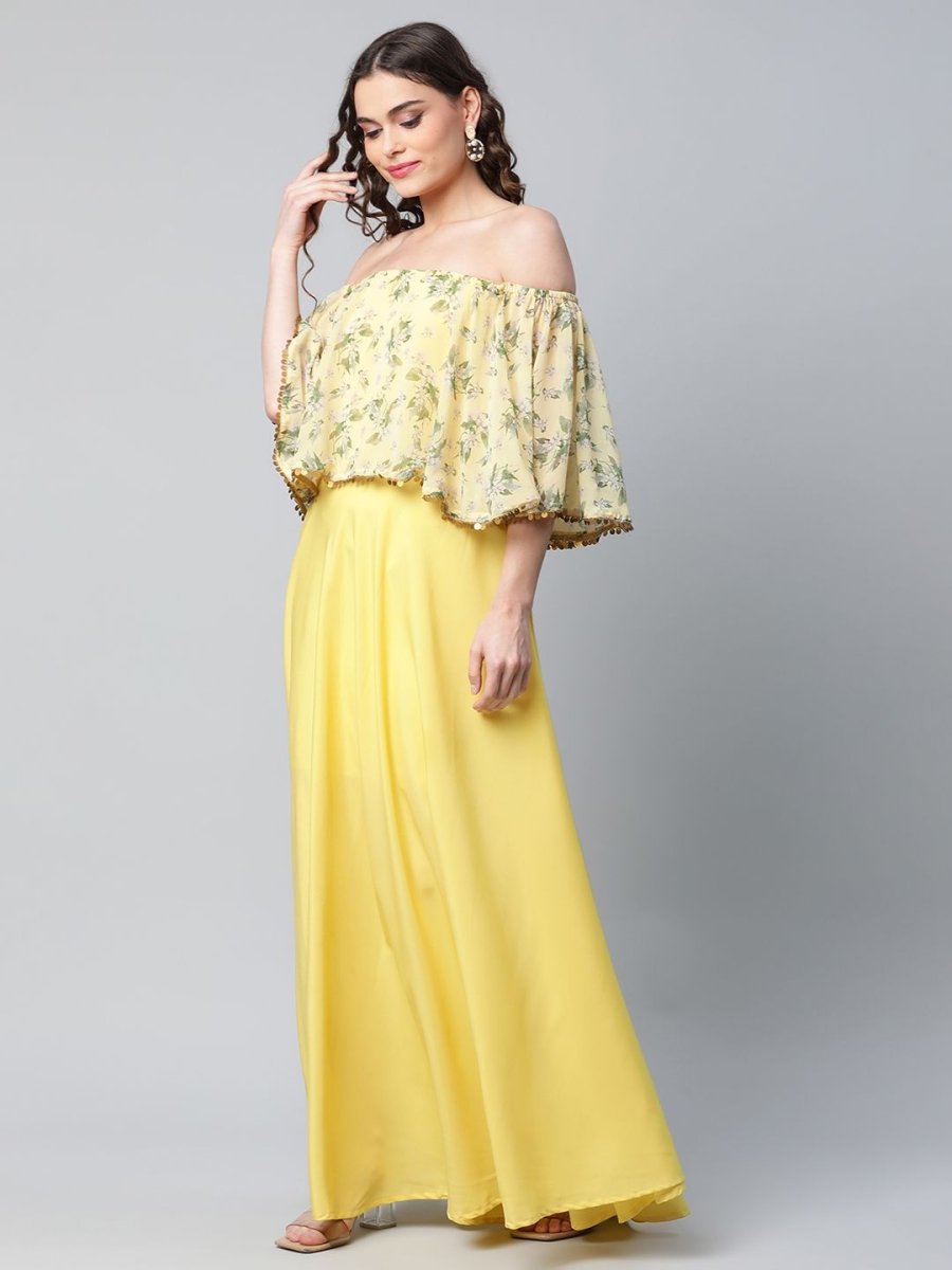 Ahalyaa Women Crepe Printed Yellow Dress | Swadesiicart