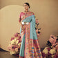 Vishnu Weaves Women's Firozi Paithani Silk Saree with Blouse - Swadesiicart