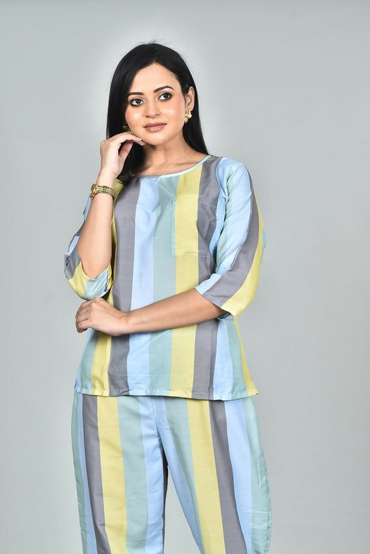 Morchari Digital Print Semi Muslin Co-Ord Set Top & Trouser-Multicolor - Swadesiicart
