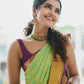 DEIANA'S Beautiful Designer Golden zari Soft Lichi Silk Saree - Pista - Swadesiicart