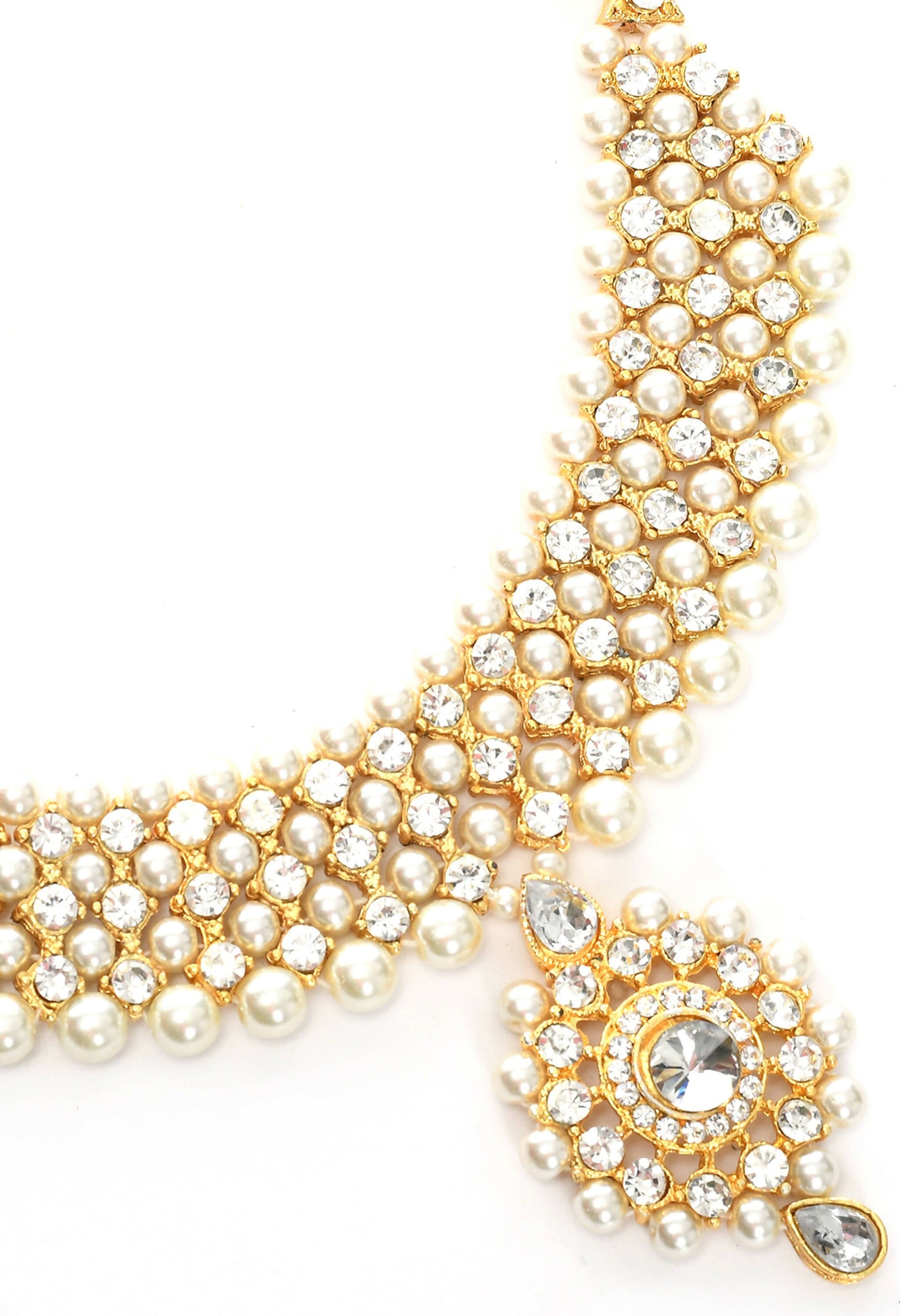 Mominos Fashion Johar Kamal Gold-Polished Rani Haar with Off white Pearls Jewellery Set - Swadesiicart