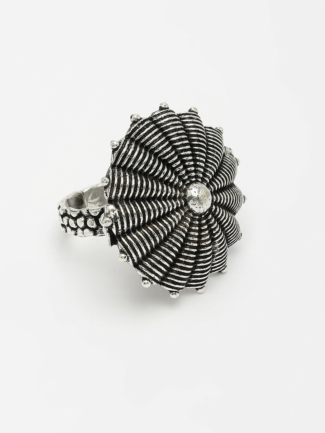 NVR Women's Silver-Toned Floral Shape Adjustable Finger Ring | Swadesiicart