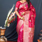 Jyoti Fashion Women's Gajri Red Paithani Silk Zari Woven Saree with Blouse | Swadesiicart