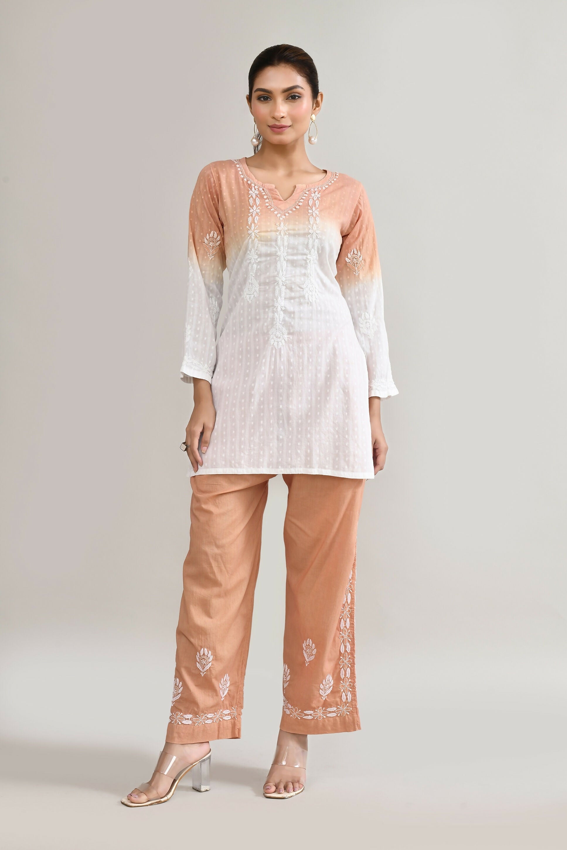 Joban Fashion Womens Cotton ChikanKari Brown Cord set - Swadesiicart