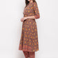 NOZ2TOZ Women's Floral Print & Hand Work Flared With Side Cut Cotton Grey Kurti - Swadesiicart