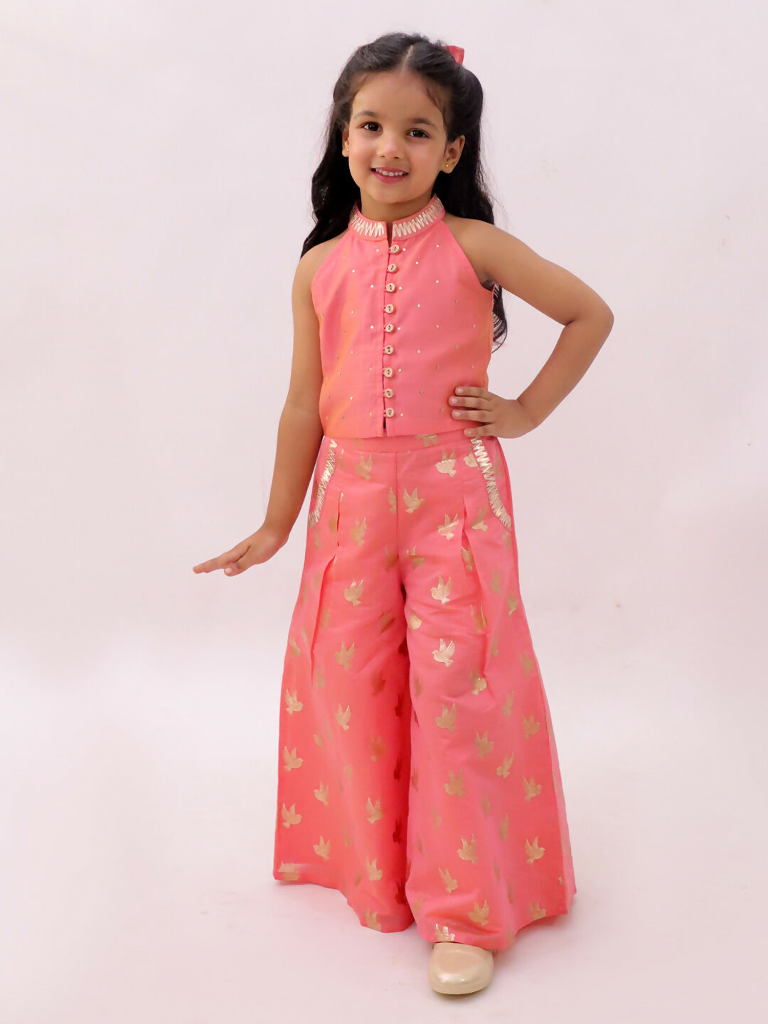 Lil Drama Mishti Peach Top and Pant Set For Girls | Swadesiicart