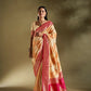 Joban Fashion Cream & Orange Plain With Weaving Border Banarasi Silk Sarees | Swadesiicart