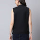 Even Apparels Black Linen Cotton Open Front Women's Waistcoat | Swadesiicart