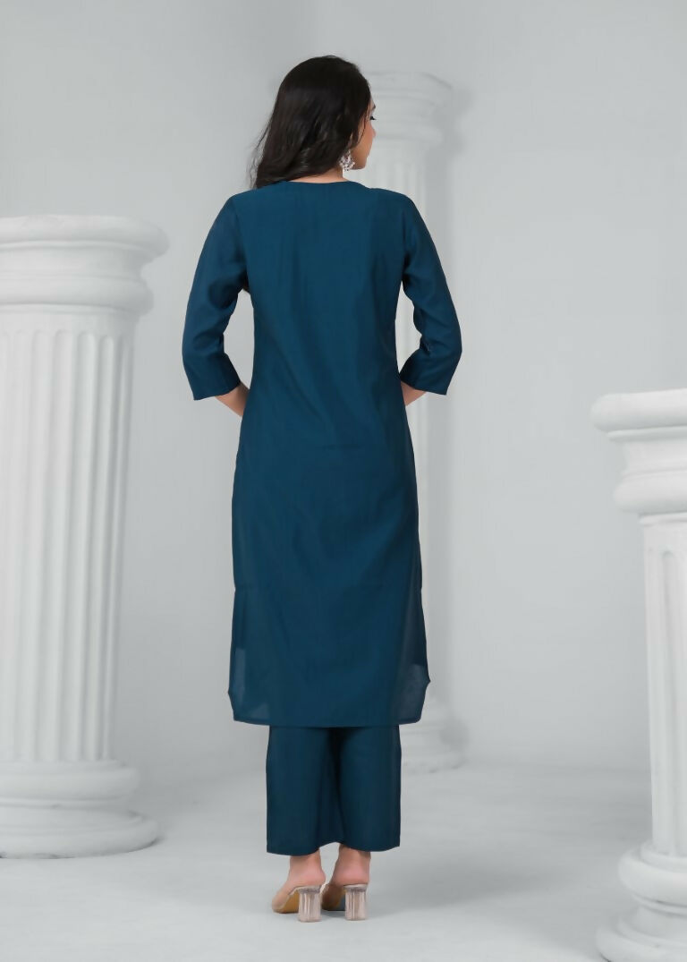 Ethnic Festive Wear Chanderi Rama Stitched Suit With Dupatta - Tanisha | Swadesiicart