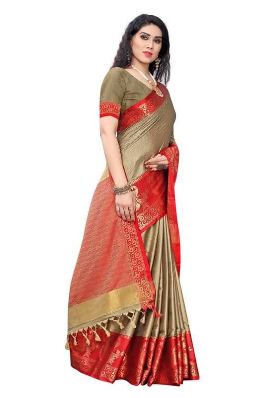 Vamika Banarasi Jacquard Weaving Brown Saree (DHONI CHIKU) | Swadesiicart