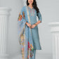 Ethnic Festive Wear Chanderi Viscose Sky Stitched Suit With Dupatta - Tanisha | Swadesiicart